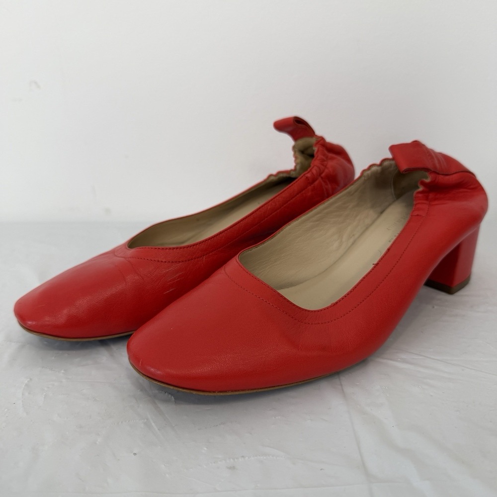 Everlane Poppy Rex Leather Round Toe Block Heel Bow Pumps Women's US 6 Italy